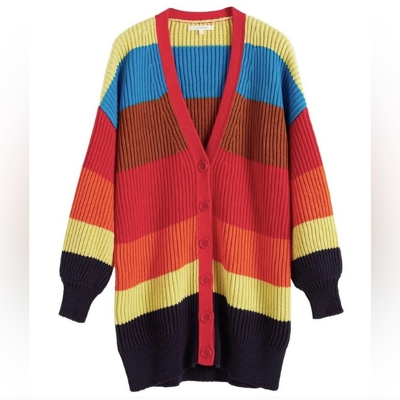 Chinti & Parker Rainbow Riviera Stripe Chunky Knit Cardigan, fit like XL - Picture 6 of 9